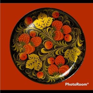 Russian Lacquer Strawberries Collectors Plate